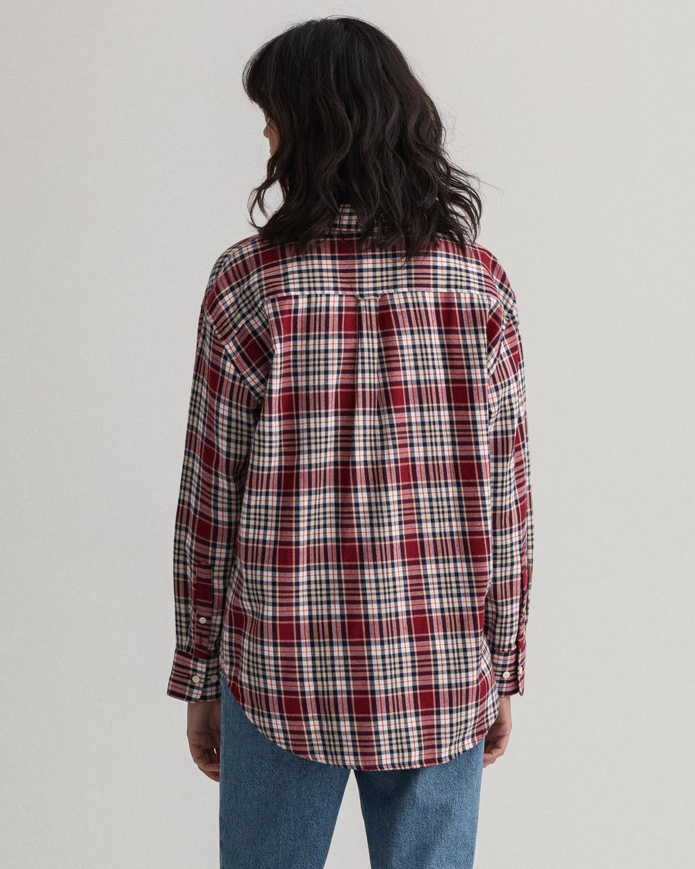 GANT Kadın Bordo Kareli Relaxed Fit Gömlek