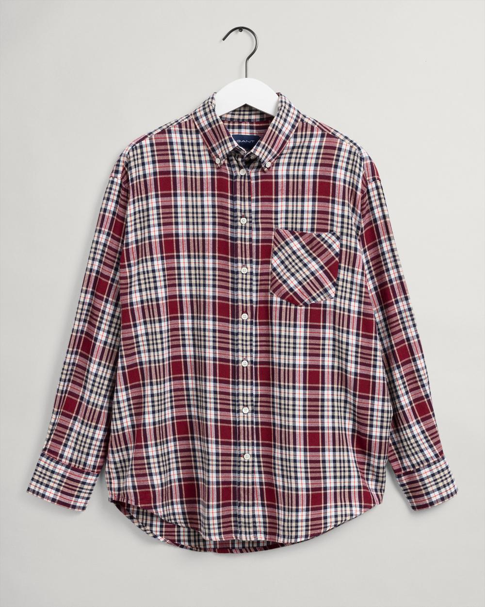 GANT Kadın Bordo Kareli Relaxed Fit Gömlek