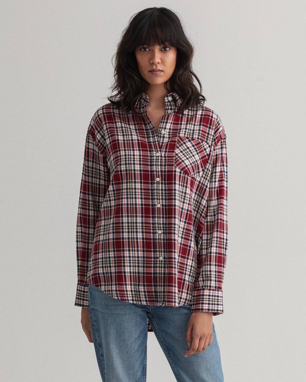 GANT Kadın Bordo Kareli Relaxed Fit Gömlek