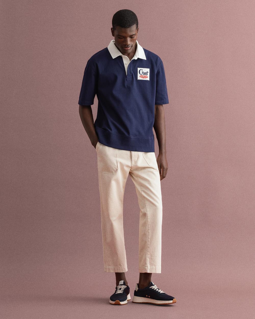 GANT Erkek Lacivert Baskılı Relaxed Fit Polo