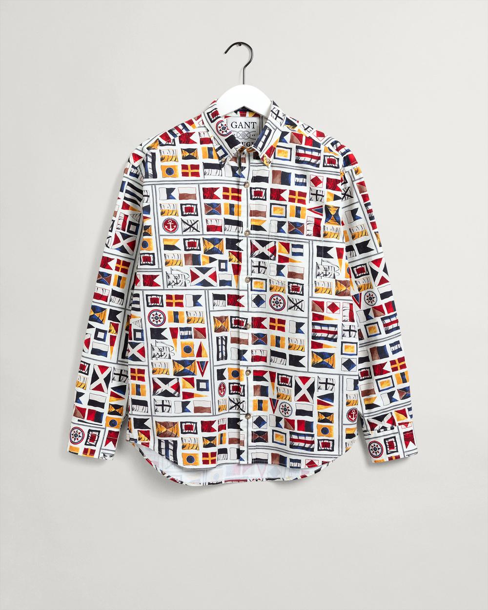 Gant Erkek Beyaz Relaxed Fit Desenli Gömlek