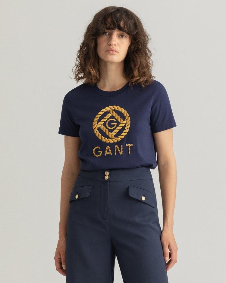 GANT Kadın Lacivert Relaxed Fit Bisiklet Yaka Logolu T-shirt