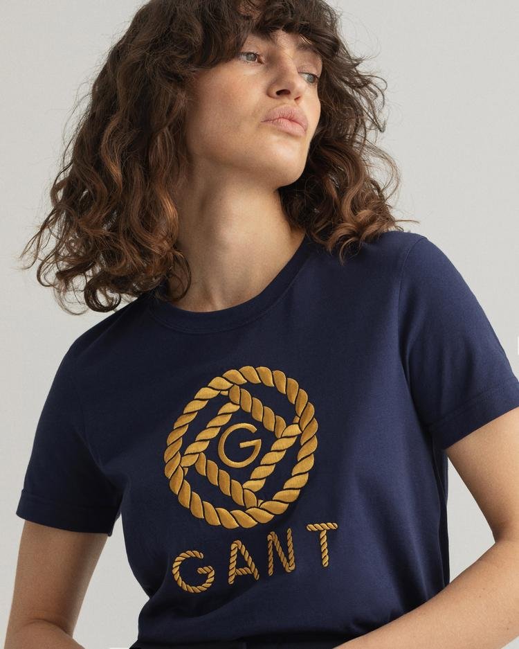 GANT Kadın Lacivert Relaxed Fit Bisiklet Yaka Logolu T-shirt