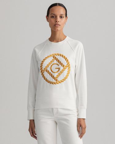 GANT Kadın Beyaz Relaxed Fit logolu Sweatshirt