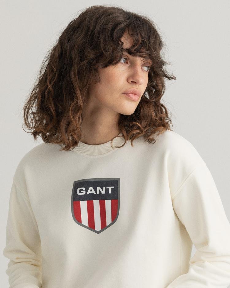 Gant Kadın Beyaz Relaxed Fit Bisiklet Yaka Logolu Sweatshirt