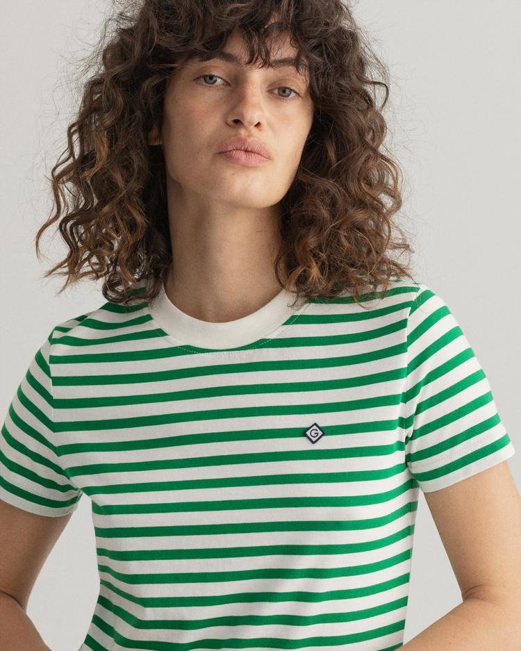 Gant Kadın Yeşil Regular Fit Çizgili T-shirt