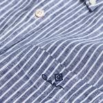 Gant Erkek Lacivert Regular Fit Düğmeli Yaka Çizgili Keten Gömlek