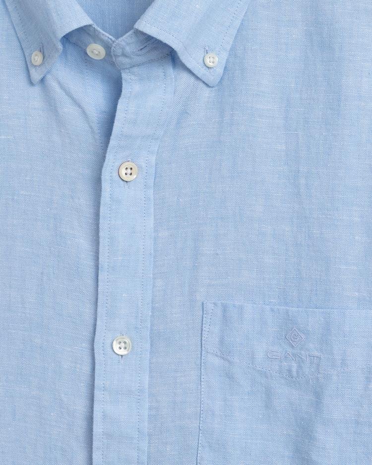 Gant Erkek Mavi Regular Fit Düğmeli Yaka Keten Gömlek