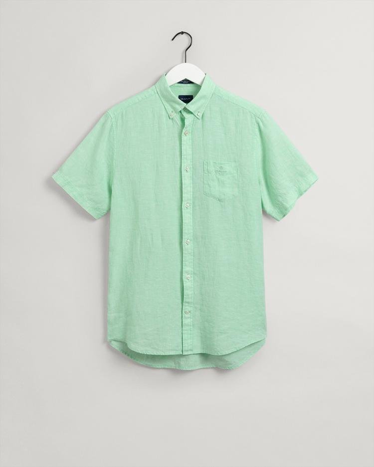 Gant Erkek Yeşil Regular Fit Düğmeli Yaka Keten Gömlek