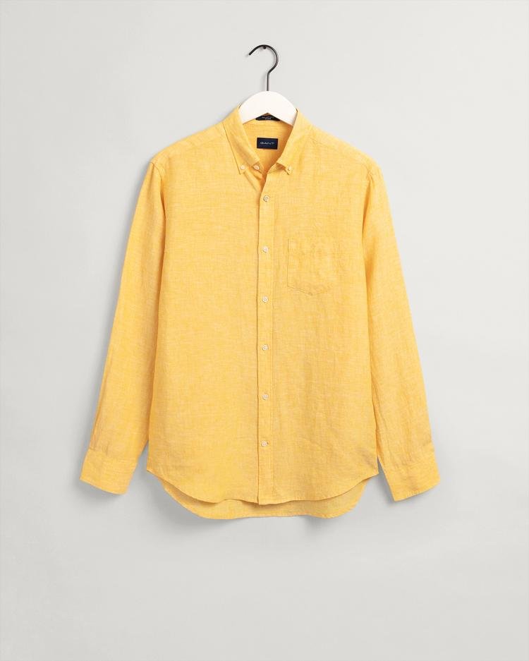 Gant Erkek Sarı Regular Fit Düğmeli Yaka Keten Gömlek