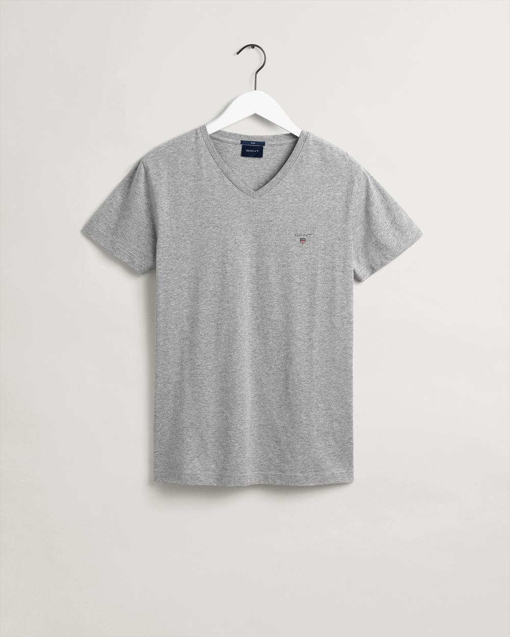 GANT Erkek Gri Slim Fit V Yaka T-Shirt