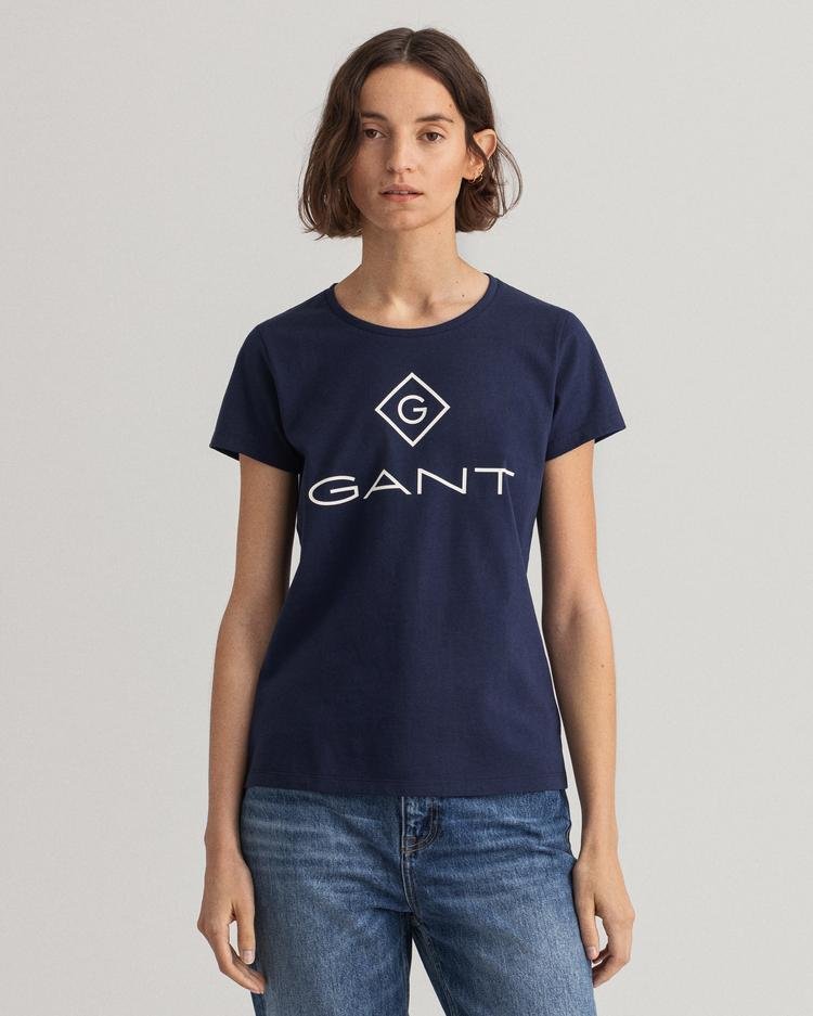 GANT Kadın Lacivert Regular Fit Baskılı T-shirt