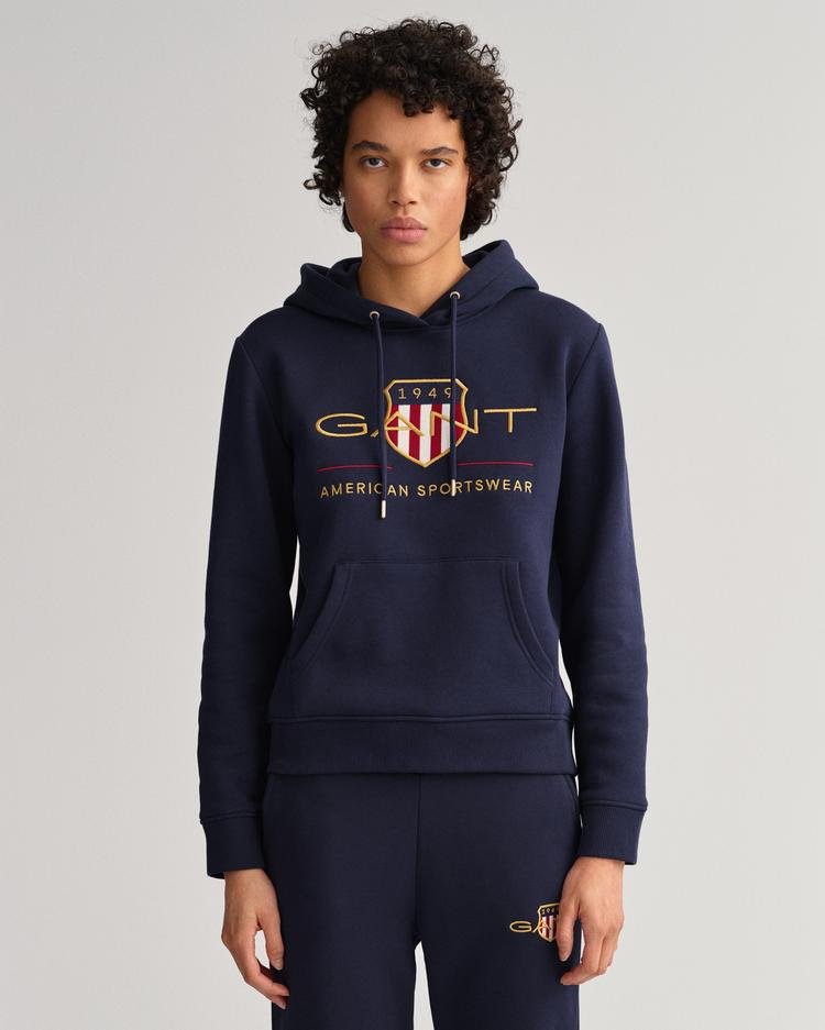Gant Kadın Lacivert Regular Fit Kapüşonlu Logolu Sweatshirt