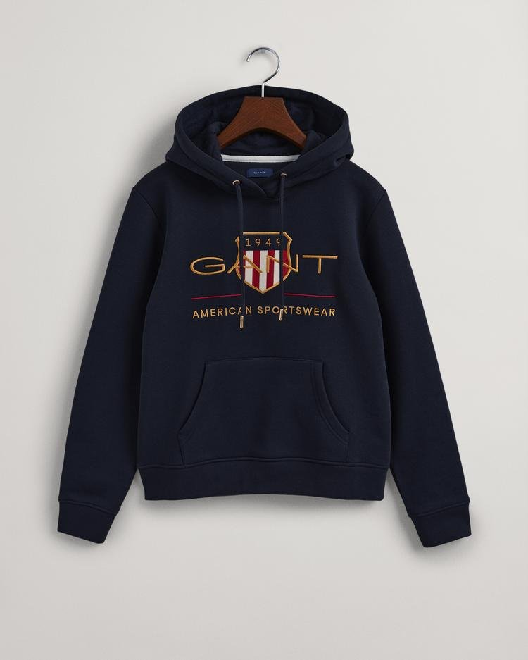 Gant Kadın Lacivert Regular Fit Kapüşonlu Logolu Sweatshirt