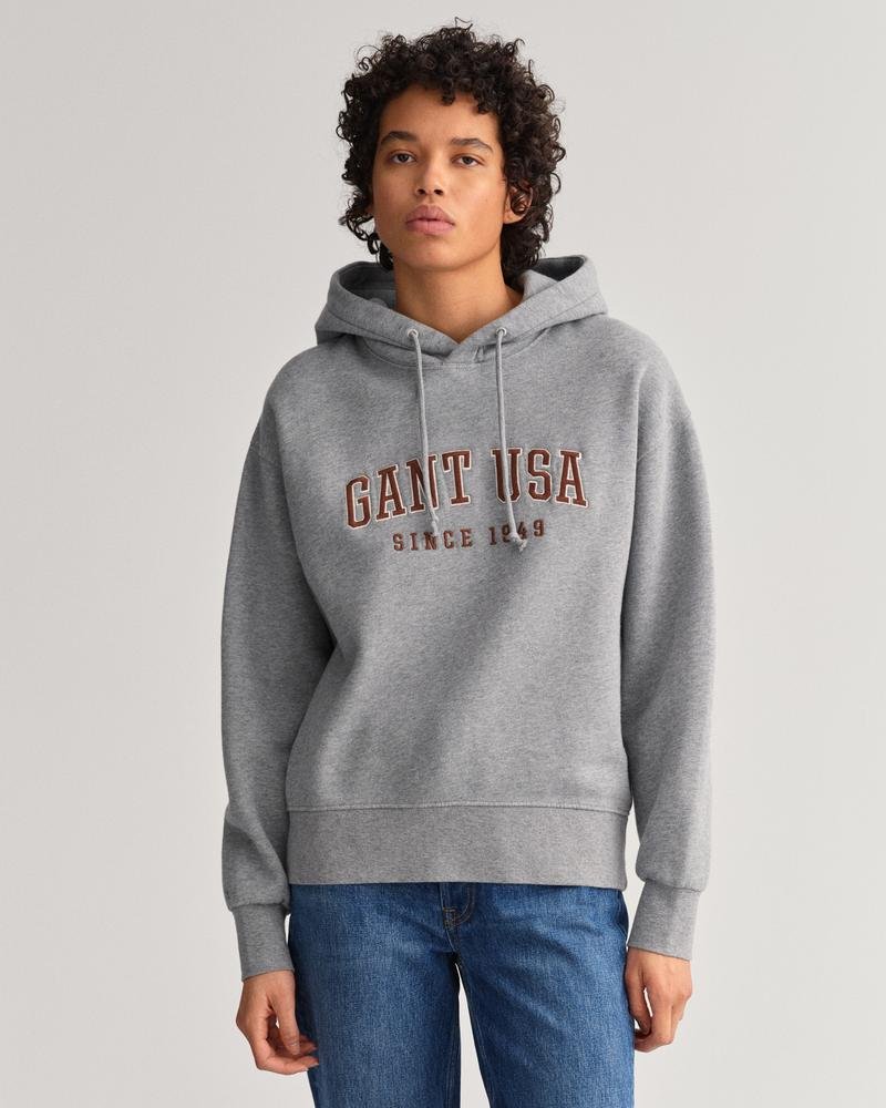 Gant Kadın Gri Oversize Fit Kapüşonlu Logolu Sweatshirt
