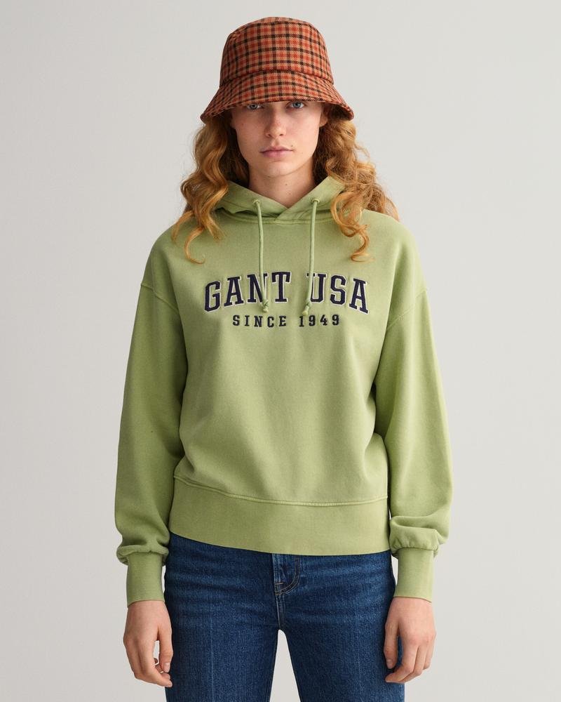 Gant Kadın Yeşil Oversize Fit Kapüşonlu Logolu Sweatshirt