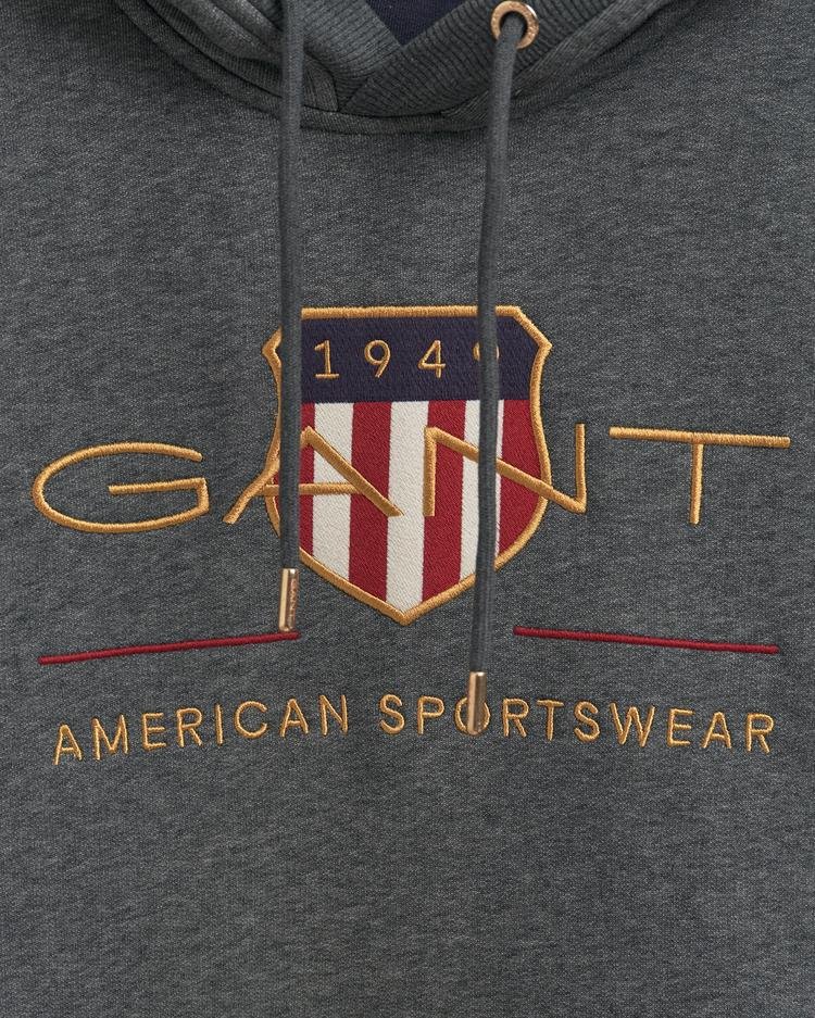 Gant Erkek Gri Regular Fit Kapüşonlu Logolu Sweatshirt