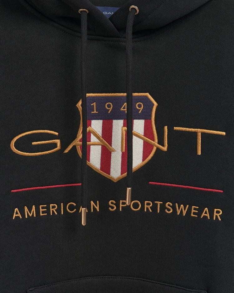 Gant Kadın Siyah Regular Fit Kapüşonlu Logolu Sweatshirt