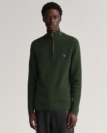 Gant Erkek Yeşil Slim Fit Yarım Fermuarlı Kazak