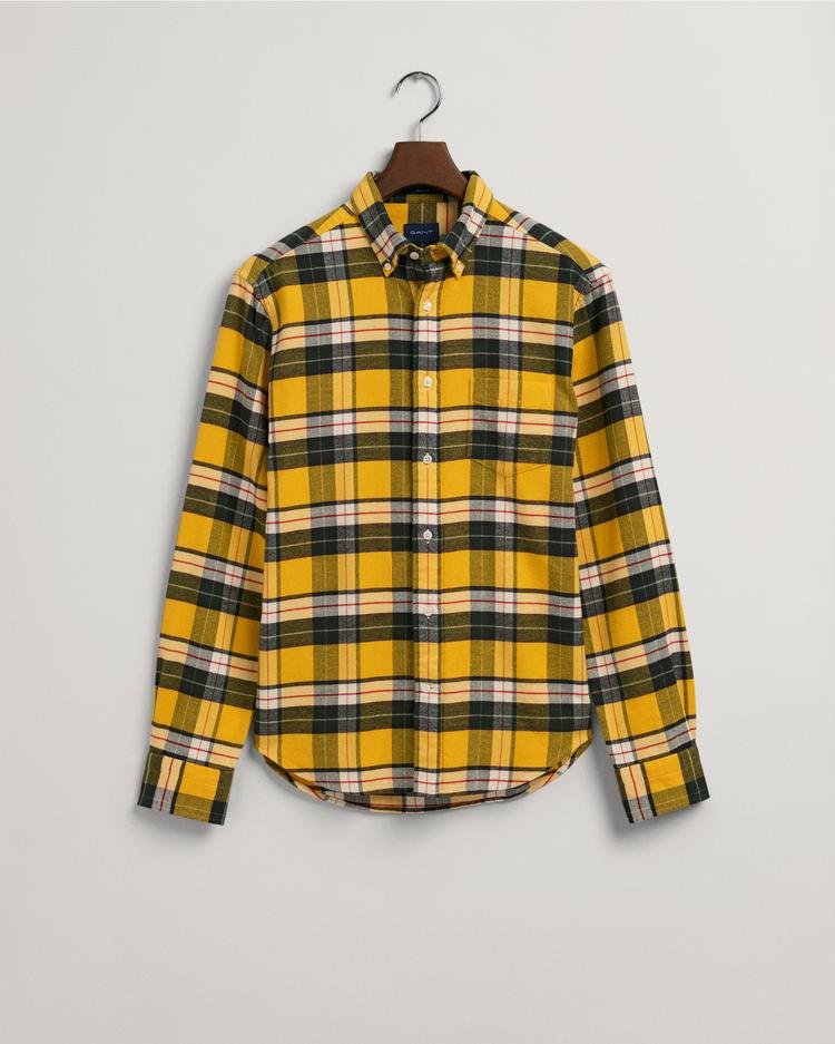 Gant Erkek Sarı Regular Fit Düğmeli Yaka Kareli Gömlek