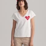 GANT Kadın Beyaz V Yaka Logolu T-shirt