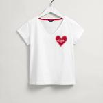GANT Kadın Beyaz V Yaka Logolu T-shirt