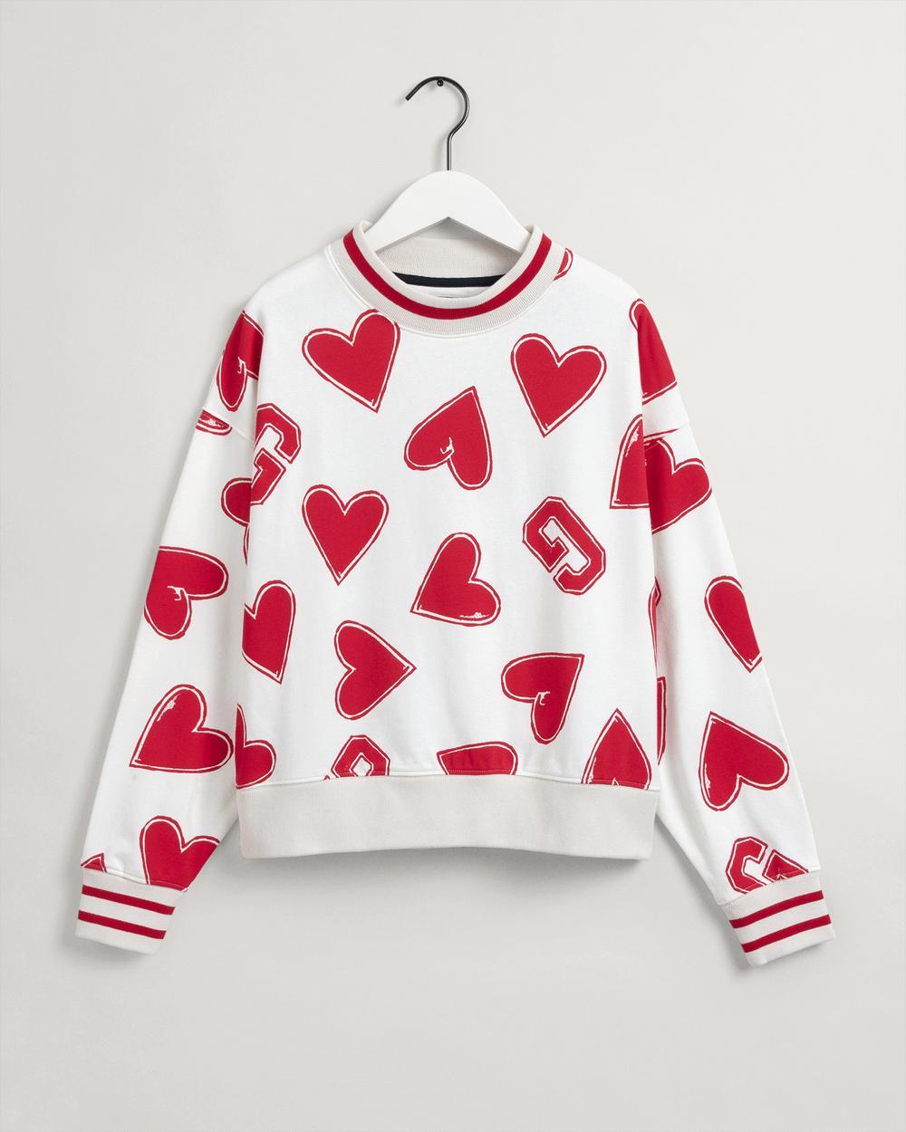 GANT Kadın Beyaz Relaxed Fit Bisiklet yaka Desenli Sweatshirt