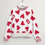 GANT Kadın Beyaz Relaxed Fit Bisiklet yaka Desenli Sweatshirt