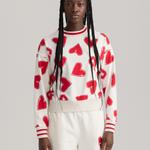 GANT Kadın Beyaz Relaxed Fit Bisiklet yaka Desenli Sweatshirt