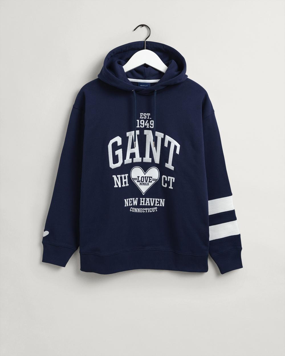 GANT Erkek Lacivert Relaxed Fit Kapüşonlu Logolu Sweatshirt