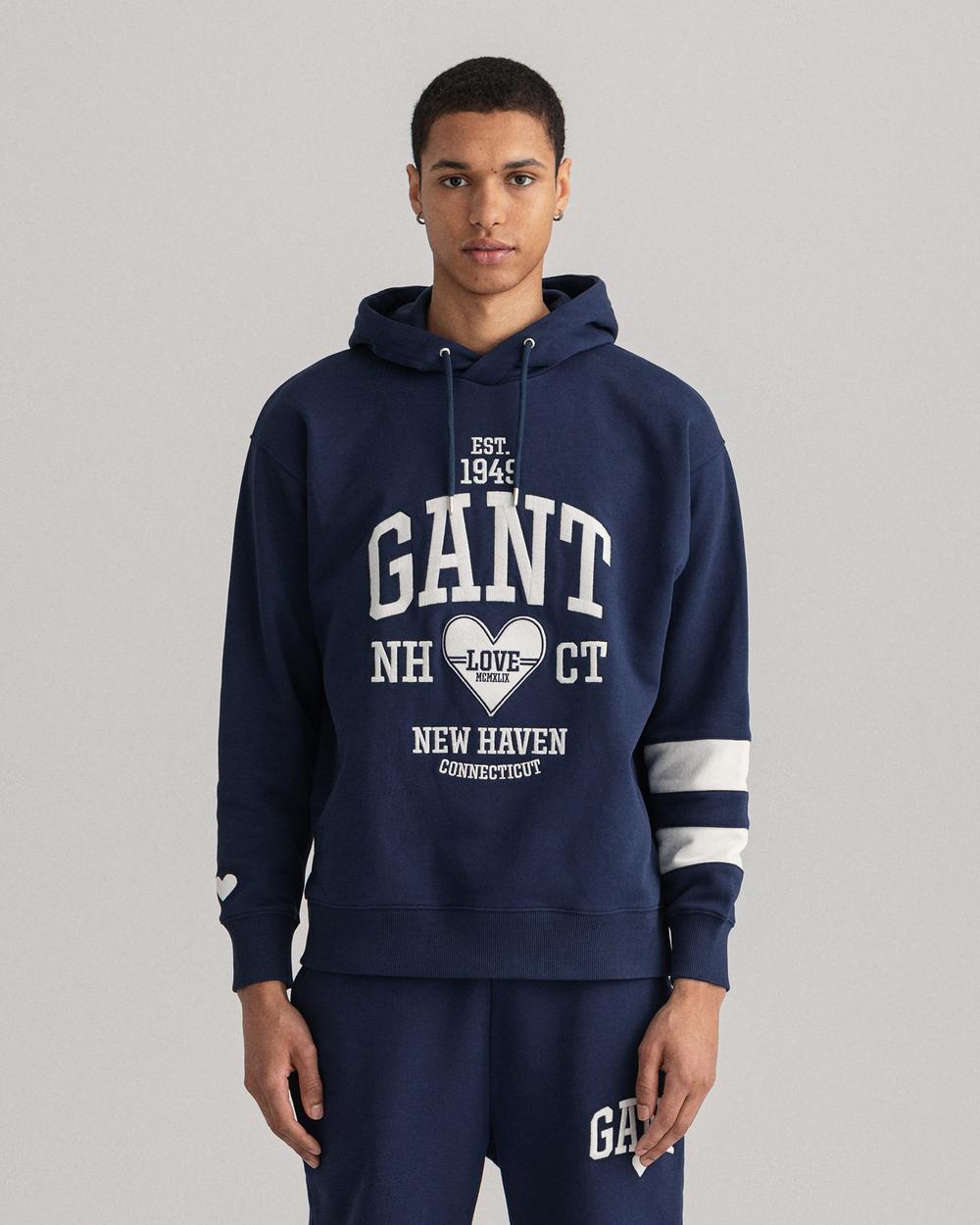 GANT Erkek Lacivert Relaxed Fit Kapüşonlu Logolu Sweatshirt