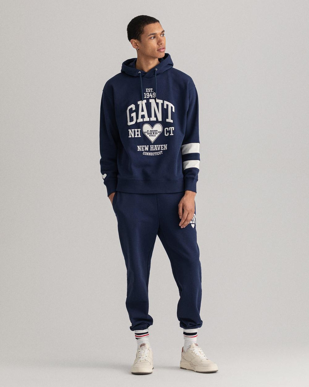 GANT Erkek Lacivert Relaxed Fit Kapüşonlu Logolu Sweatshirt