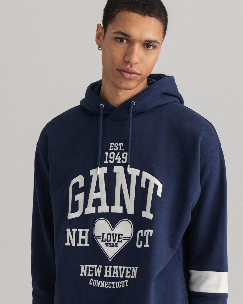 GANT Erkek Lacivert Relaxed Fit Kapüşonlu Logolu Sweatshirt
