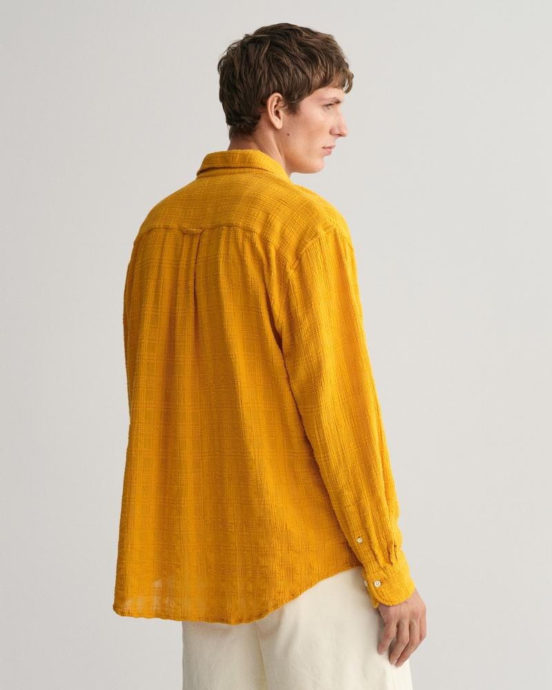 GANT Erkek Sarı Relaxed Fit Klasik Yaka Kareli Gömlek