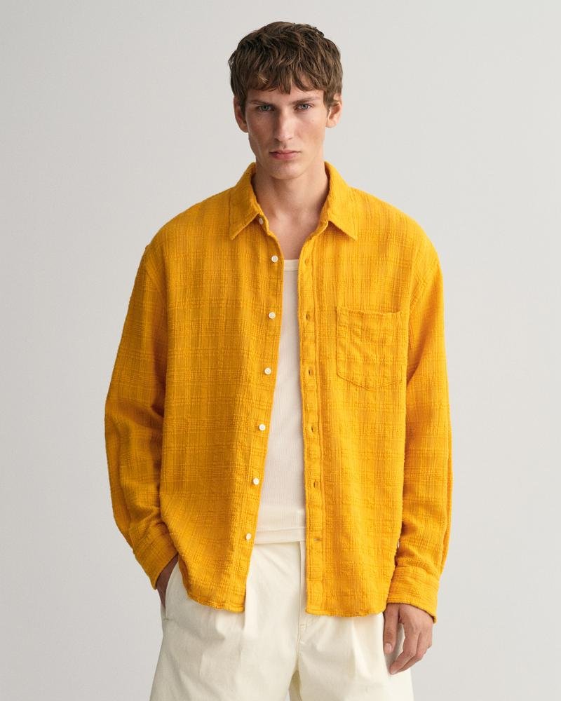 GANT Erkek Sarı Relaxed Fit Klasik Yaka Kareli Gömlek