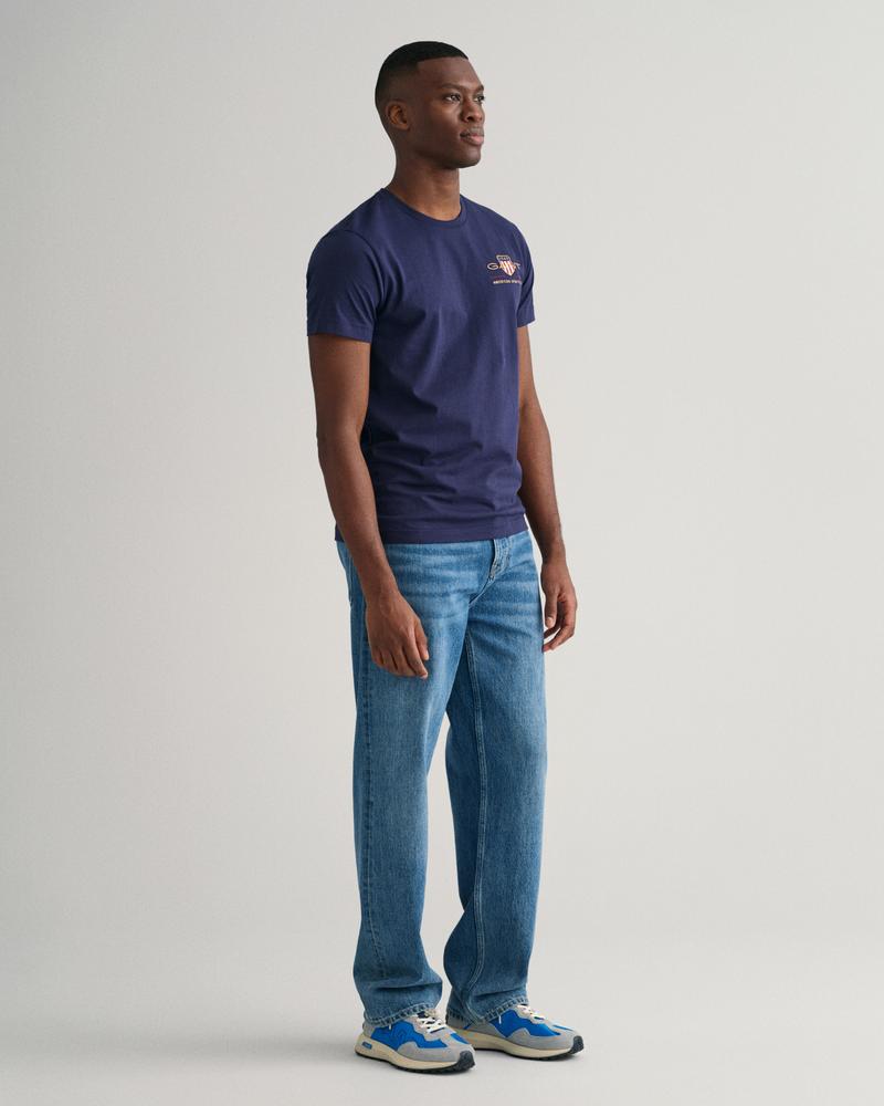 GANT Erkek Lacivert Regular Fit Bisiklet Yaka Logolu T-shirt