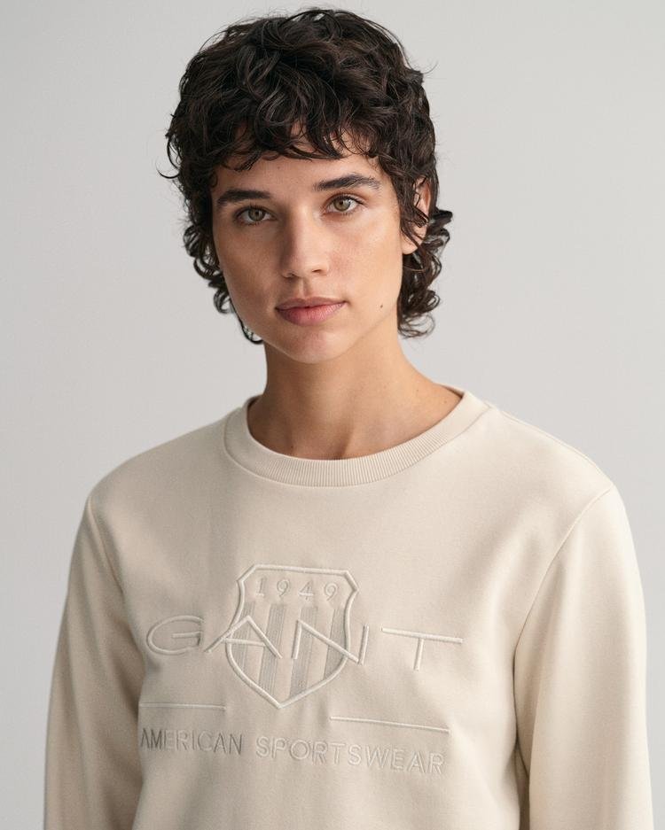 GANT Kadın Bej Logolu Regular Fit Sweatshirt