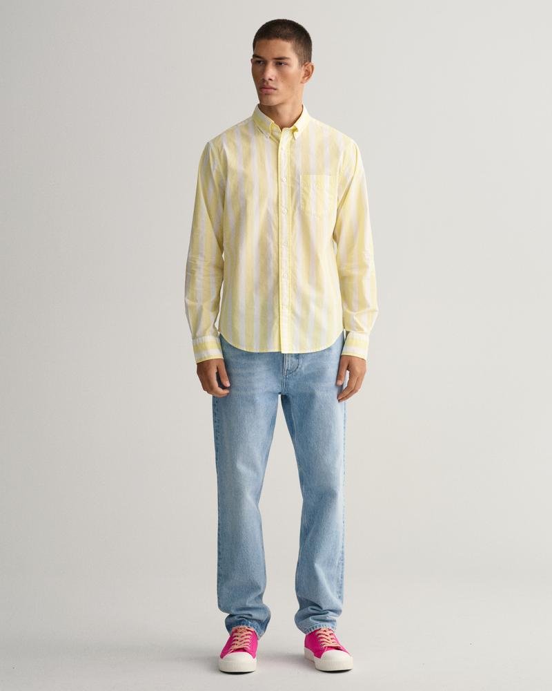 GANT Erkek Sarı Regular Fit Düğmeli Yaka Çizgili Gömlek