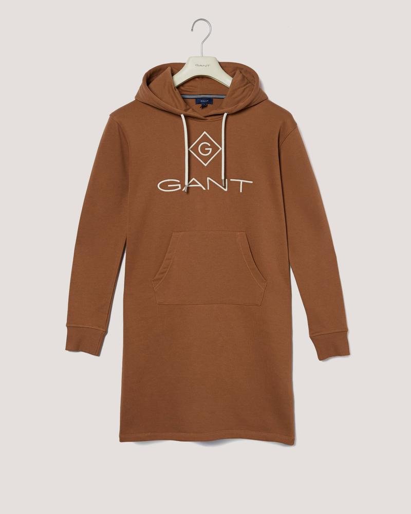Gant Kadın Kahverengi Relaxed Fit Kapüşonlu Logolu Elbise