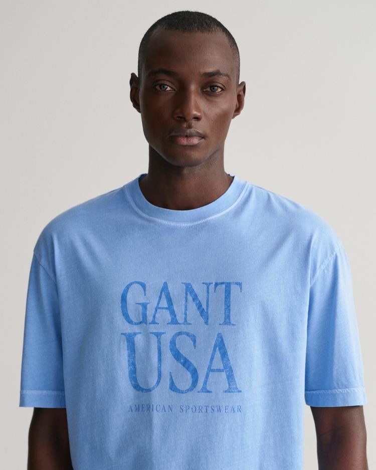 GANT Erkek Mavi Regular Fit Bisiklet Yaka  Logolu T-shirt