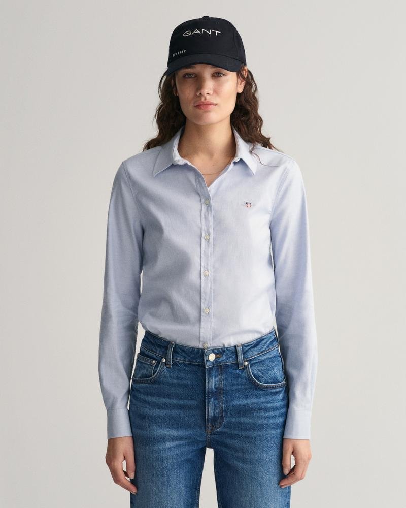 GANT Kadın Mavi Slim Fit Klasik Yaka Logolu Oxford Gömlek