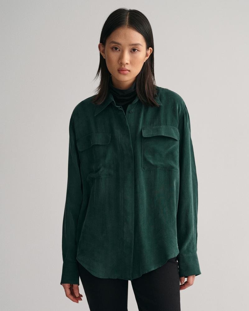 GANT Kadın Yeşil Relaxed Fit Klasik Yaka Gömlek