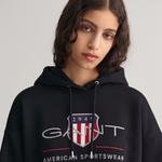 GANT Kadın Siyah Relaxed Fit Kapüşonlu Logolu Sweatshirt