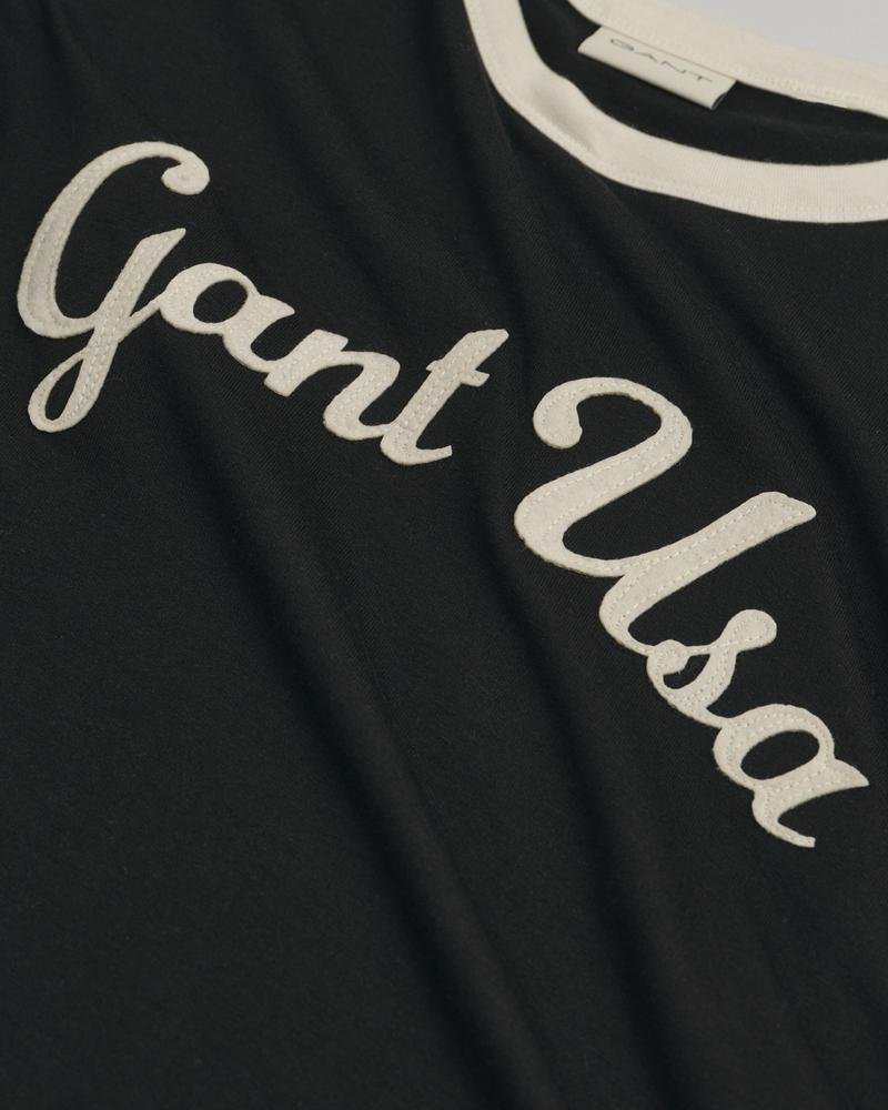 GANT Erkek Siyah Relaxed Fit Bisiklet Yaka Logolu T-shirt