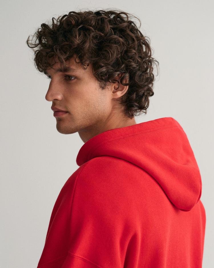 GANT Erkek Kırmızı Relaxed Fit Kapüşonlu Logolu Sweatshirt