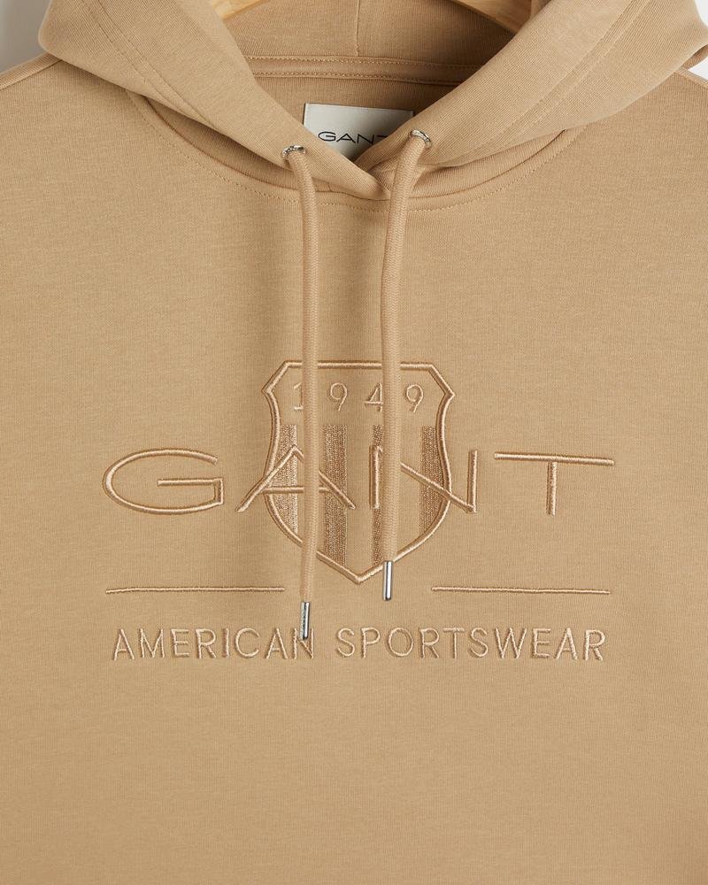 GANT Kadın Bej Regular Fit Kapüşonlu Logolu Sweatshirt