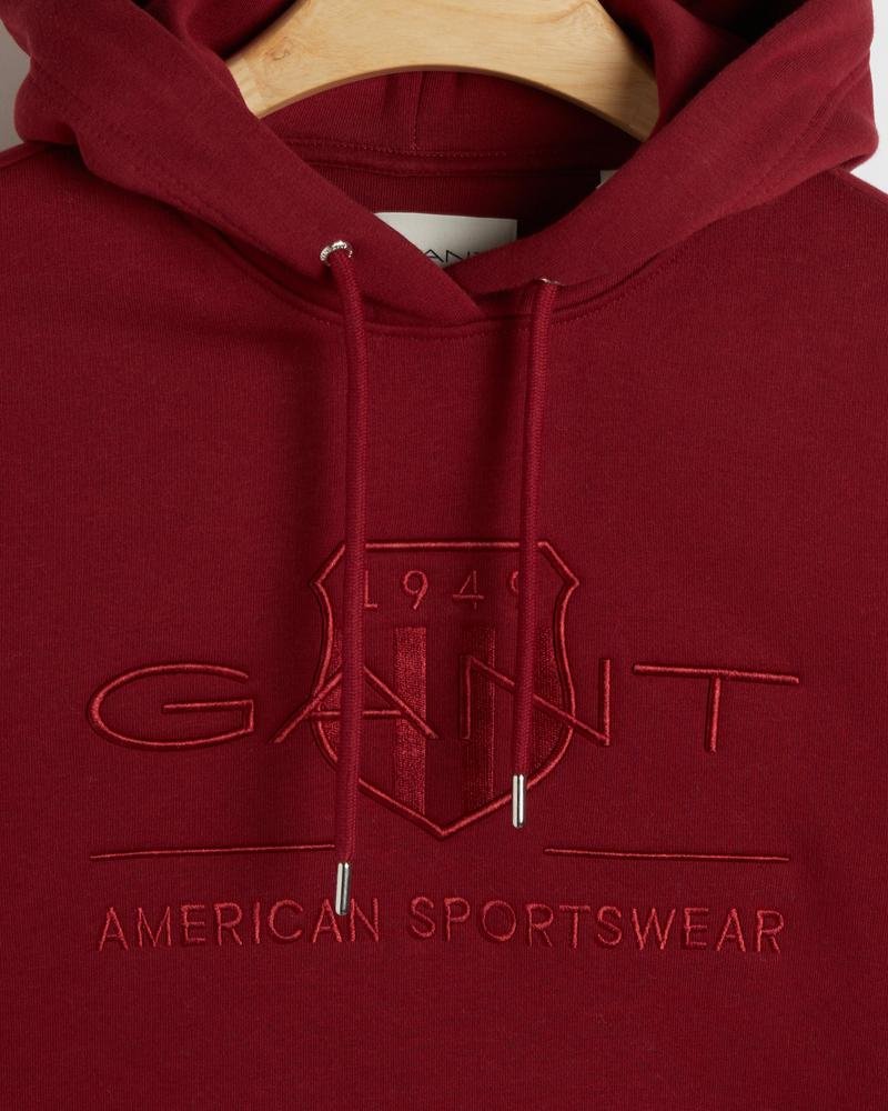 GANT Kadın Bordo Regular Fit Kapüşonlu Logolu Sweatshirt