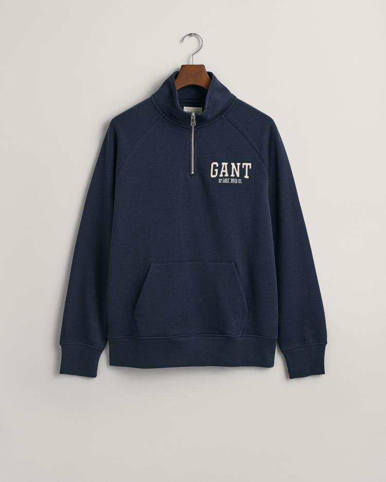 GANT Erkek Lacivert Regular Fit Yarım Fermuarlı Logolu Sweatshirt