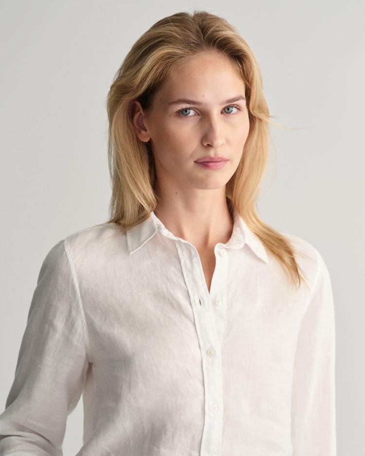 GANT Kadın Beyaz Regular Fit Klasik Yaka Keten Gömlek