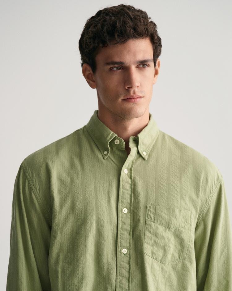 GANT Erkek Yeşil Relaxed Fit Düğmeli Yaka Çizgili Gömlek